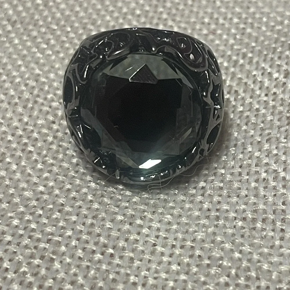 Black Dome Ring Dark Glam Goth Fantasy Hearts Stars Crescent Moon Celestial Sz 8
